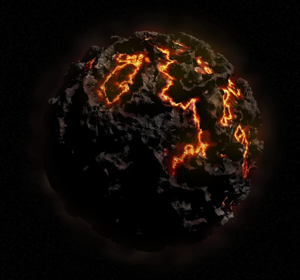 A distant planet suspended in space